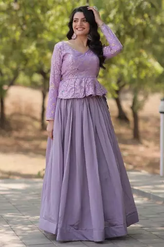 Lavender Simmer Free Size Stitched Lehenga Choli with Embroidery & Jequard Work