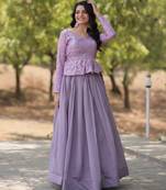 Lavender Simmer Free Size Stitched Lehenga Choli with Embroidery & Jequard Work