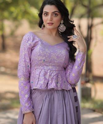 Lavender Simmer Free Size Stitched Lehenga Choli with Embroidery & Jequard Work 2