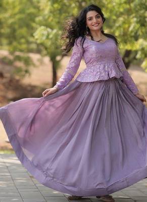 Lavender Simmer Free Size Stitched Lehenga Choli with Embroidery & Jequard Work 3
