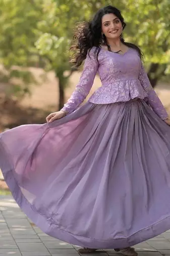Lavender Simmer Free Size Stitched Lehenga Choli with Embroidery & Jequard Work