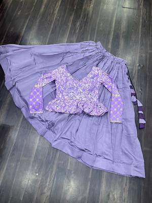 Lavender Simmer Free Size Stitched Lehenga Choli with Embroidery & Jequard Work 4