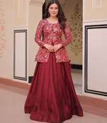 Maroon Simmer Free Size Stitched Lehenga Choli with Embroidery & Jequard Work