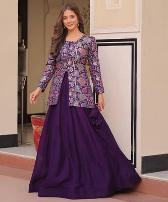 Purple Simmer Free Size Stitched Lehenga Choli with Embroidery & Jequard Work 1