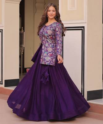 Purple Simmer Free Size Stitched Lehenga Choli with Embroidery & Jequard Work 3
