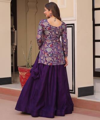 Purple Simmer Free Size Stitched Lehenga Choli with Embroidery & Jequard Work 4