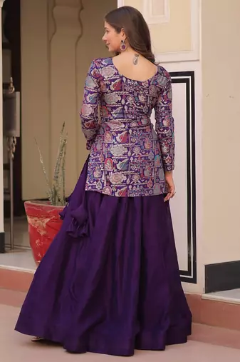 Purple Simmer Free Size Stitched Lehenga Choli with Embroidery & Jequard Work