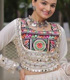 White Silk Readymade Stitched Lehenga Choli with Embroidery & Mirror Work