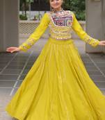 Yellow Silk Free Size Stitched Lehenga Choli with Embroidery & Mirror Work