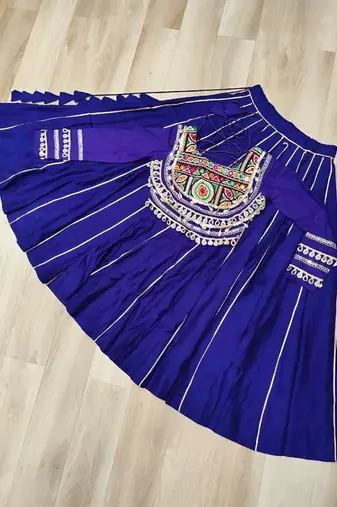 Blue Silk Free Size Stitched Lehenga Choli with Embroidery & Mirror Work
