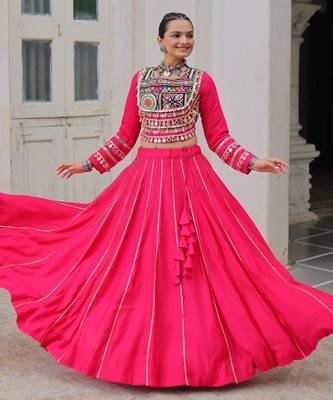 Pink silk blend Free Size Stitched Lehenga Choli with Embroidery & Mirror Work 1
