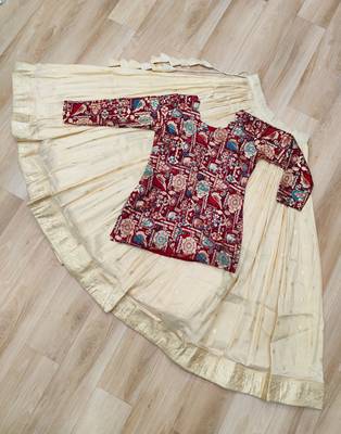 Off White Silk Free Size Stitched Lehenga Choli with Embroidery & Jequard Work 3