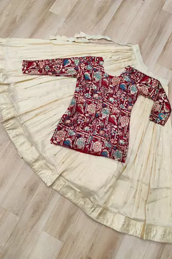 Off White Silk Free Size Stitched Lehenga Choli with Embroidery & Jequard Work