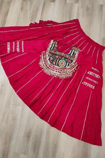 Pink Silk Free Size Stitched Lehenga Choli with Embroidery & Mirror Work