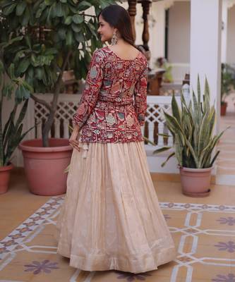 Off White Silk Free Size Stitched Lehenga Choli with Embroidery & Jequard Work 4