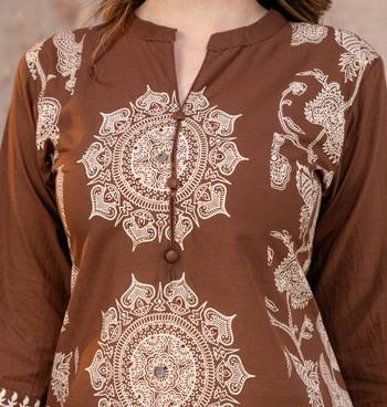 Cotton cambric printed straight kurti-pant-dupatta set 5