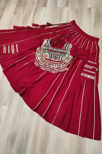 Red Silk Free Size Stitched Lehenga Choli with Embroidery & Mirror Work