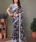 Black heavy chiffon lace border saree with blouse