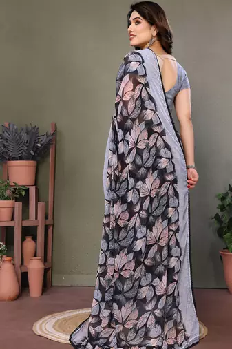 Black heavy chiffon lace border saree with blouse