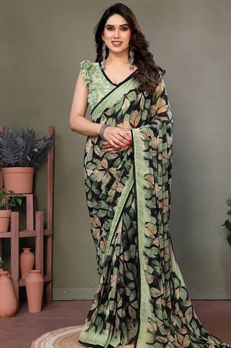Light green heavy chiffon lace border saree with blouse
