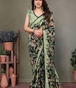 Light green heavy chiffon lace border saree with blouse
