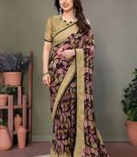 Beige heavy chiffon lace border saree with blouse