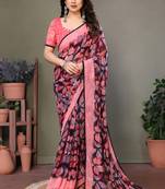 Light pink heavy chiffon lace border saree with blouse
