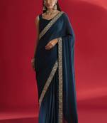 Blue rangoli silk blend saree with blouse