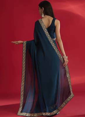 Blue rangoli silk blend saree with blouse 2