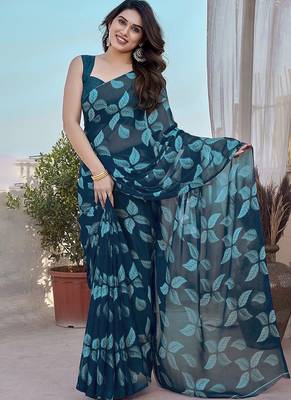 Sky smooth chiffon saree with blouse 1