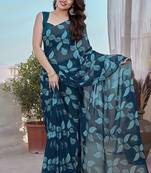 Sky smooth chiffon saree with blouse