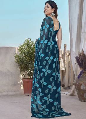 Sky smooth chiffon saree with blouse 2