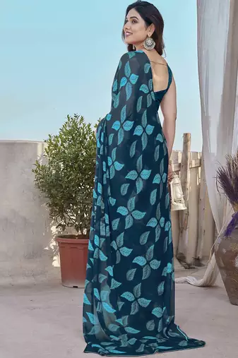Sky smooth chiffon saree with blouse
