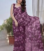Wine smooth chiffon saree with blouse