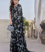 Black smooth chiffon saree with blouse
