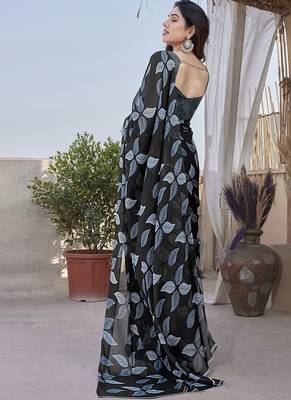 Black smooth chiffon saree with blouse 2