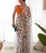 Orange heavy chiffon lace border saree with blouse