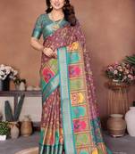 Cream cotton silk digital print saree with blouse