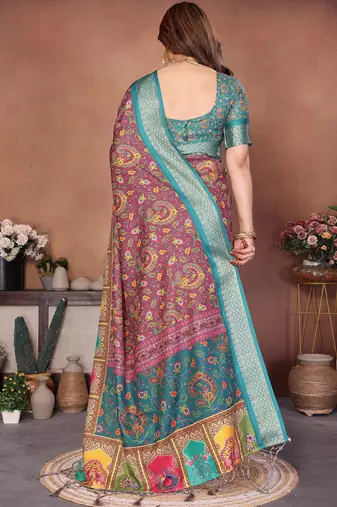 Cream cotton silk digital print saree with blouse
