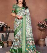 Light green cotton silk digital print saree with blouse