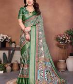 Green cotton silk digital print saree with blouse