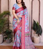 Sky blue premium cotton silk saree with blouse