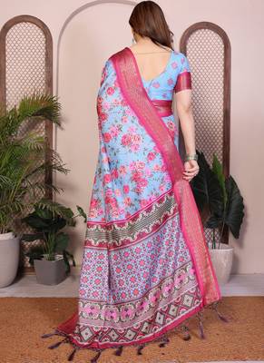 Sky blue cotton silk saree with blouse 2