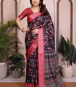 Black premium cotton silk saree with blouse