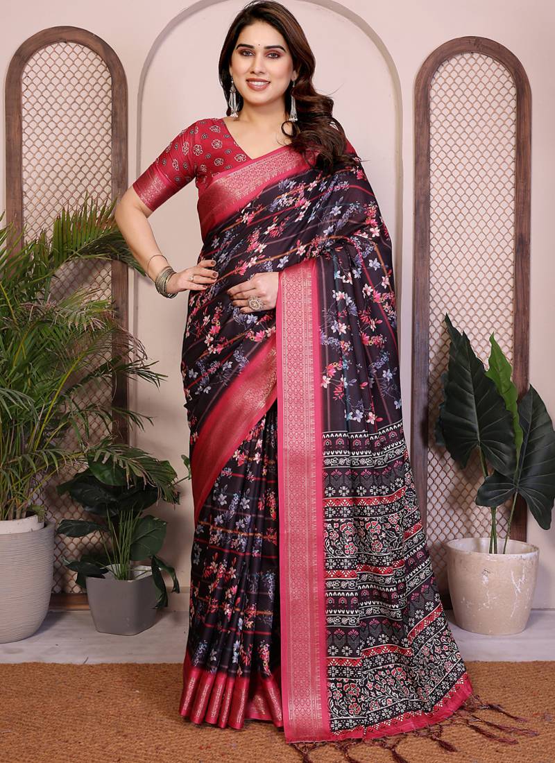 Black premium cotton silk saree with blouse