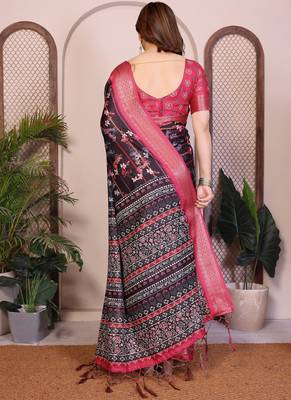 Black premium cotton silk saree with blouse 2