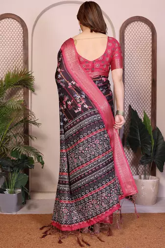 Black premium cotton silk saree with blouse