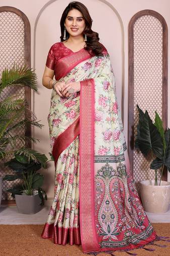 Light yellow premium cotton silk saree with blouse