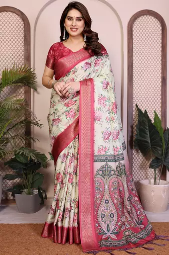 Light yellow premium cotton silk saree with blouse