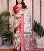 Light yellow premium cotton silk saree with blouse